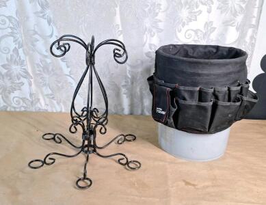 (1) Retro Metal Plant Stand, 16"T & (1) Hyper Tough 5-Gallon Bucket Tool Organizer