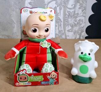 (1) CoComelon "Hide & Go Seek in the Snow" Musical JJ Doll & (1) Battery Operated Dinosaur Night Light