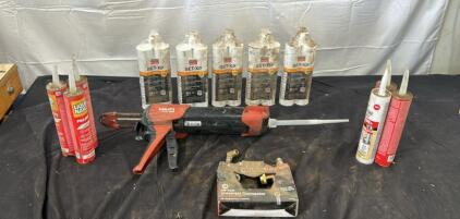 (1) Hilti hdm 500 adhesive gun (6) bottles of adhesive (10) bottles of Epoxy (1) 3/8&rdquo; universal dishwasher connector