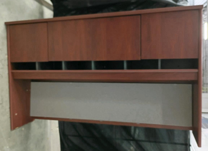 Large Cherry Laminate 4-Door Desk Hutch, 71&rdquo;W x 43&rdquo;H x 15.5&rdquo;D, Shelving & Compartments