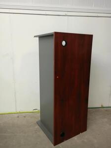 Freestanding AV/Equipment Cabinet, MDF Laminate, 48"x20"x18", Cable Management Holes, Gray/Cherry