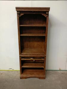 Traditional Wooden Bookshelf, 5 Shelves, Medium Brown Finish, 72" Tall, Cord Management Feature