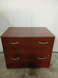 2-Drawer Lateral File Cabinet, Cherry Finish, Metal Body, 36"W x 18"D x 29"H, Lockable Drawers