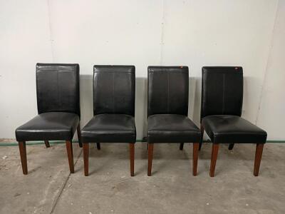 Set of 4 Parson-Style Faux Leather Dining Chairs with Wooden Legs