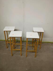 Set of 4 Fixed Bar Stools with White Seats and Yellow/Gold Metal Frames