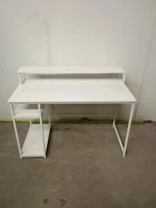 White Office/Computer Desk with Shelves, 47.25" x 23.75", Metal Frame, Engineered Wood Surface