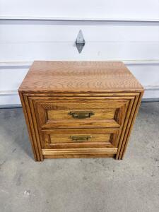 Oak 2-Drawer Vertical File Cabinet, Brass Handles, Approx. 18"x22"x28", 1980s-1990s