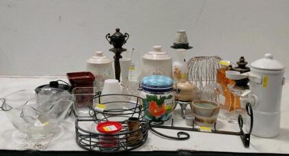 Large Mixed Kitchenware & Tabletop Decor Lot, Crock-Pot, Ceramic Canisters, Glass Vases, 20+ Pieces