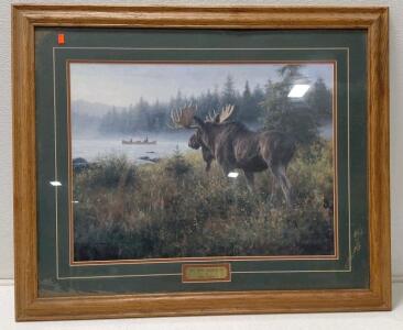 Framed "In His Domain" Robert Duncan Wildlife Print, 27.5"x33.5", Double-Matted with Brass Plaque