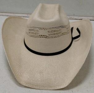 Serratelli Hat Company 6X Straw Cowboy Hat, Cattleman Crease, Natural Vented, Black Band