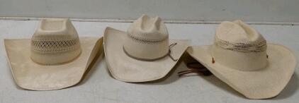 Resistol 10XXXX, Twister & RR Straw Cowboy Hats, Vented Crowns, Size 7 & 7 1/4, Shantung Panama