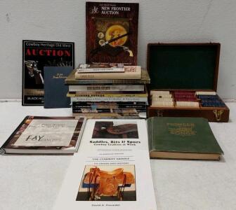 Vintage Western Americana Books Lot with Pioneer Songs & Poker Chip Set, Cowboy History Theme
