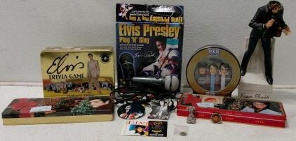 Elvis Presley Collectibles Lot &ndash; Limited PEZ Tin, 1977 McCormick Decanter, Russell Stover Tins