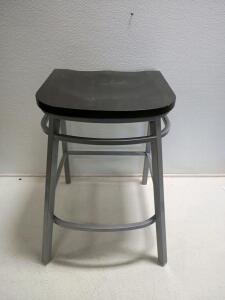 Black Wood & Silver Metal Counter Stool &ndash; Contoured Seat, Dual Footrest, 24" Height, inspect in person. Comes in box, has a $229 retail value