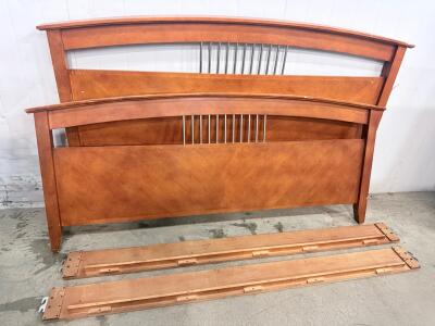 Queen Size Contemporary Panel Bed Frame, Wood with Brushed Metal Accents, Headboard & Rails
