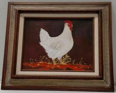 Framed Original Painting by A. Scofield and "Feeding the Chickens" Print