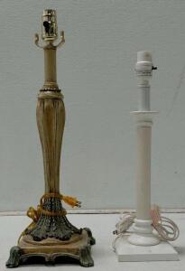 Pair of Table Lamp Bases, White Marble & Ornate Bronze Metal, Classic Styles
