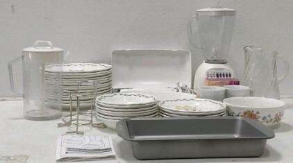Portmeirion Botanic Garden 30pc Dinnerware Set, Oster Blender, Hamilton Beach Knife, Food Scale Lot