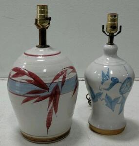 Vintage Hand-Painted Ceramic Table Lamps with Brass Accents, Mid-20th Century