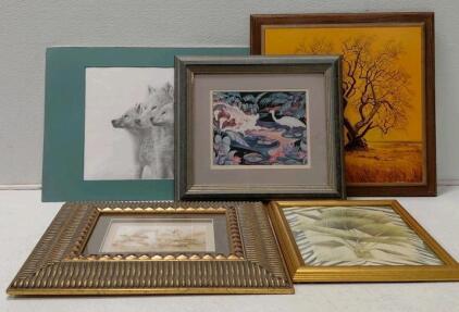 Lot of Five Framed and Matted Art Prints (Wildlife, Landscape, Floral)