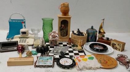 Plastic Themed Chess Set with Folding Board and Wicker Basket, Figurine Pieces