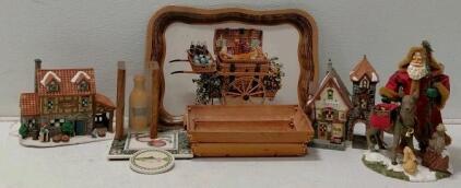 Illuminated Christmas Village Buildings: Granny Smith's Orchard & Paul's Pub + Vintage Decor Tray