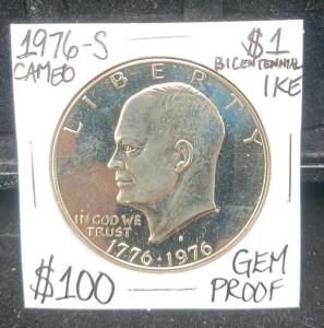 1976-S Eisenhower Dollar Bicentennial Gem Proof Cameo, San Francisco Mint, 40% Silver, $1 Coin