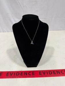 Sterling Silver Necklace 18" with Trillion Cut Purple Gemstone Pendant, Stamped 925