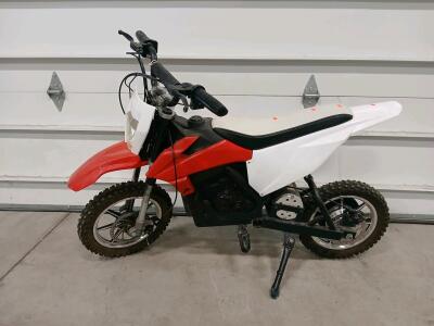 36V Electric Dirt Bike, Disc Brakes, Front/Rear Suspension, Kids Size, Red/White
