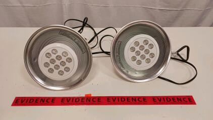 Pair of Clamp Utility Shop Lights with Integrated 12-LED Bulbs, 8.5" Aluminum Reflector, 120V