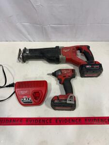 Milwaukee 2621-20 Sawzall Reciprocating Saw & FUEL ONE-KEY 1/4" Impact Driver, M18 Batteries