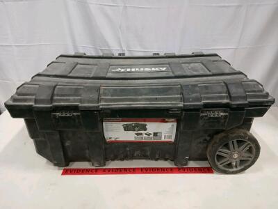 Husky 25 Gallon Mobile Tool Box with Wheels and Handle, 25 Gal Capacity, 7" All-Terrain Wheels