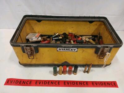 Mixed Lot Winchester Federal Remington 12ga 20ga Rifle Cartridges, Primers, Stanley Box, 150+ Rounds