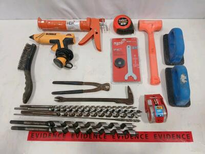 DeWalt D26950 Heat Gun, Milwaukee Grinder Kit, Lufkin Tape, HDX Caulk Gun, Channellock Pliers