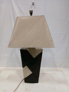 Contemporary Geometric Table Lamp, Black and Beige, 26" Rectangular Shade, E26 Socket