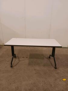 60"x24" Mobile Folding Training Table &ndash; White Top, Black Steel Base, Flip-Top, Casters