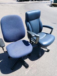 La-Z-Boy Executive High-Back Blue Faux Leather Office Chair & Standard Blue Fabric Task Chair