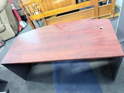 Rectangular Office Desk, Cherry Laminate Top, Black Sides, 60"x30", Dual Cable Grommets