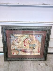 Large Framed Abstract Art Print, Double Mat, Distressed Silver Frame, 32x38in Modern Decor (R-4)