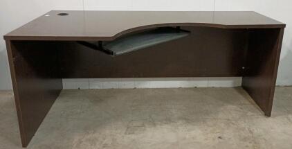 Large Dark Brown Ergonomic Office Desk with Keyboard Tray, Cable Grommets, 72"x30"