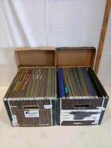 Fellowes Bankers Boxes (2) with ~200 Hanging File Folders, Pre-Labeled Tabs, Mixed Colors
