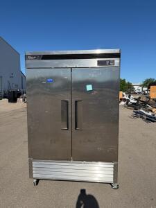 Turbo Air Deluxe 2-Door Upright Freezer, Stainless, ~49 Cu Ft, Digital Controls, Casters