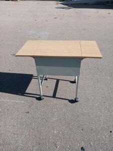 Rolling Folding Utility Table with Casters, Approx. 60" x 18" x 30", Light Wood Top, Metal Frame