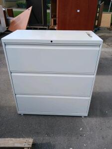 3-Drawer Lateral Metal File Cabinet, Light Gray, 42" W x 18" D x 40" H, Locking Mechanism