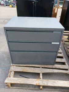 Steel 3-Drawer Lateral File Cabinet, Gray, Locking, 42"x18"x40", Adjustable Dividers