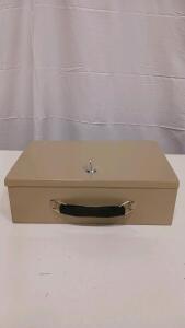 Locking Metal Cash Box, Beige, Steel, 12"x8"x4", Key Lock, Handle