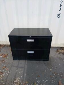 Two-Drawer Black Metal Lateral Filing Cabinet, 36" W x 19.25" D x 28.38" H