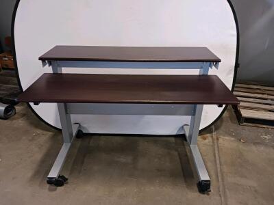 Mobile Two-Tier Computer Desk, 48&rdquo; x 24&rdquo;, Dark Wood Top, Steel Frame, Locking Casters Sp-8