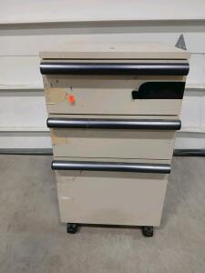 3-Drawer Mobile Metal Office Filing Cabinet Pedestal, Beige w/Black Handles, Casters(Sp-8)