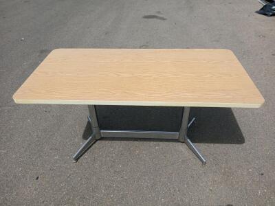 Rectangular Office Table, 60x30 in, Laminate Top, Chrome T-Base, Light Wood Finish